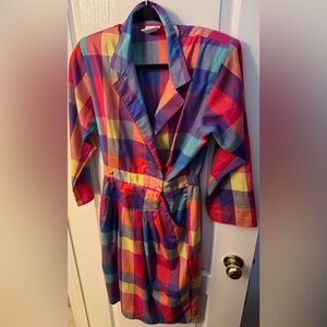 1970s Vintage Plaid Wrap Dress